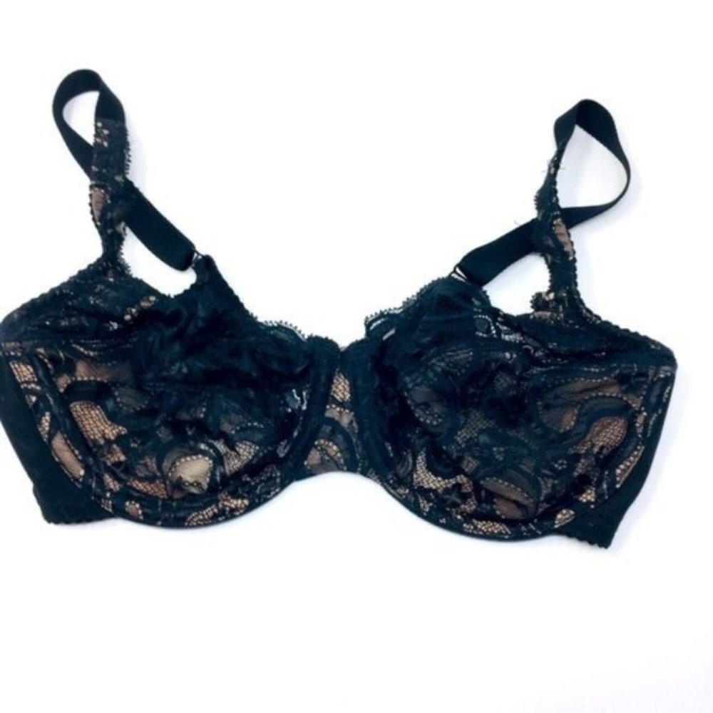 Lunaire Underwire Black floral lace bra 34D Box B